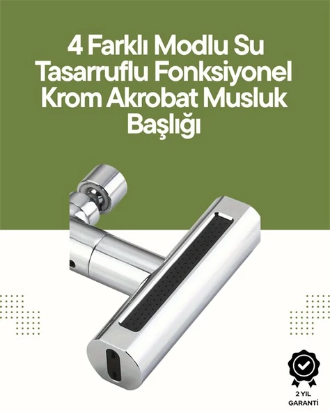 Krom Musluk Başlığı | 4'ü 1 Arada Su Çıkışı | Kolay Montajlı ürün görseli 1