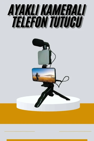 Tripod Telefon Tutucu Kumandalı Mikrofon Led Işık Vlog Video Kayıt ürün görseli 1