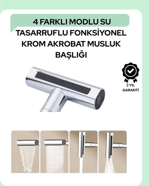 Çok Fonksiyonlu Musluk Başlığı | 4 Su Modu | Geniş Uyumlu Adaptör Seti | Mutfak ve Banyo Uyumlu ürün görseli 1