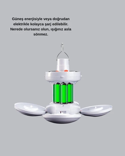 Solar Güneş Enerjili ve USB Şarjlı 5 Kanatlı LED Kamp Lambası - Resim 2