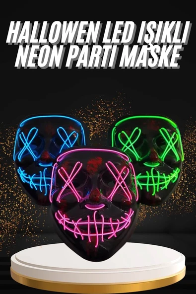 Hallowen Parti Maskesi Neon Led Işıklı Maske 3 Modlu Cadılar Bayramı Maskesi ürün görseli 1