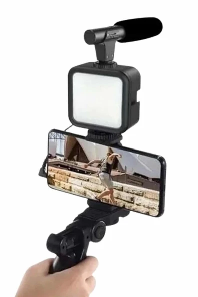 Telefon Tutucu Mini Mikrofonlu Tripod Vlog Çekim Video - Resim 3