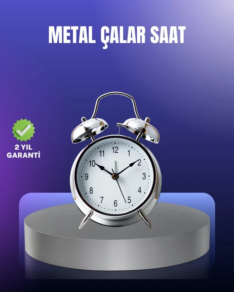 Yuvarlak Gümüş Dekoratif Işıklı Masa Üstü Saat Alarmlı Sessiz Çalışma ürün görseli 1