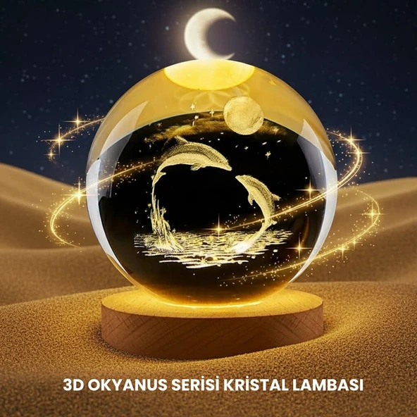 Yunus Temalı Kristal Küre USB Işıklı Ahşap Altlıklı Gece Lambası ürün görseli 1