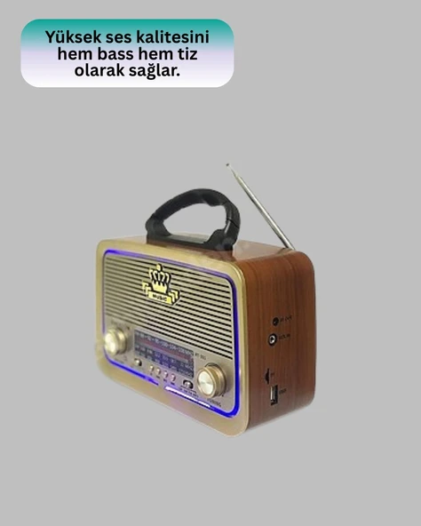 Eskitme Tasarımlı Ahşap Bluetooth Radyo LED Aydınlatmalı - Resim 2