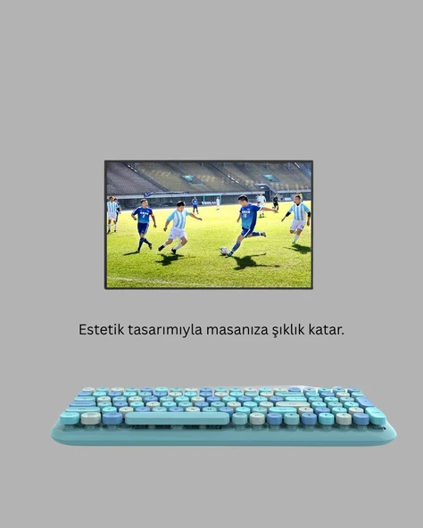 Kablosuz Retro Klavye ve Mouse Seti – 104 Tuşlu Sevimli Tasarım - Resim 4