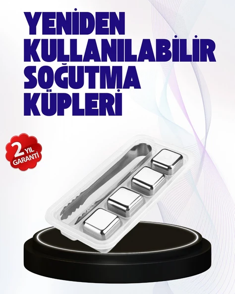 Paslanmaz Çelikten Üretilmiş Metal Buz Küpü Seti ve Buz Klipsi ürün görseli 1