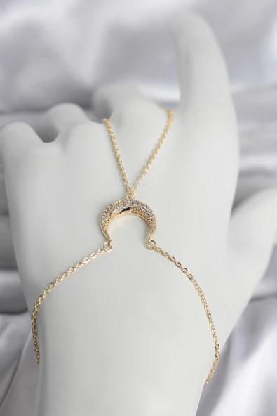 Pirinç Gold Renk Hilal Model Zirkon Taşlı Kadın Şahmeran 5886 ürün görseli 1