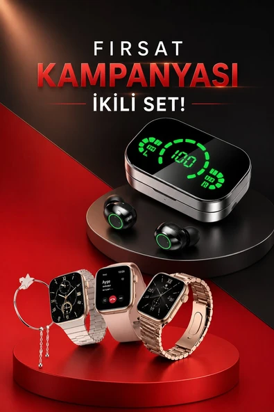 Yeni Nesil Kaliteli Akıllı Saat ve Kablosuz Bluetooth Kulaklık Yüksek Ses Kaliteli ürün görseli 1