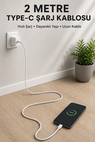 USB-A to Type-C 2 Metre Hızlı Şarj Kablosu ürün görseli 1