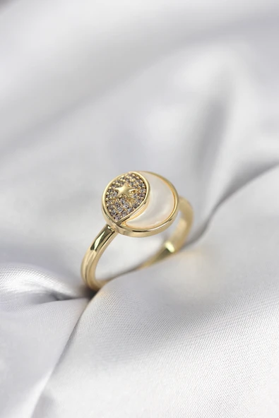 Ay Yıldız Model Gold Renk Zirkon Taşlı Kadın Yüzük 5886 ürün görseli 1
