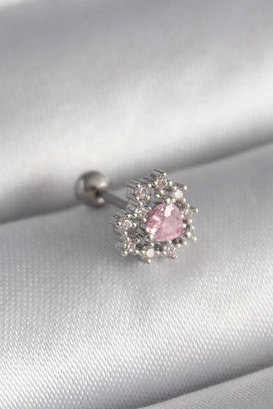316L Çelik Gümüş Renk Zirkon Taşlı Kalp Tragus Piercing 5886 ürün görseli 1