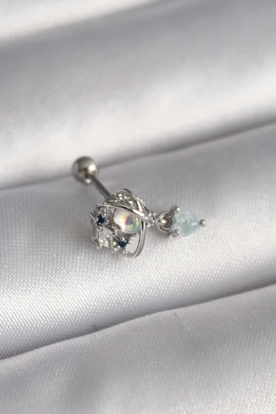 316L Çelik Gümüş Renk Zirkon Taşlı Sallantı Kalp Detay Tragus Piercing 5886 ürün görseli 1