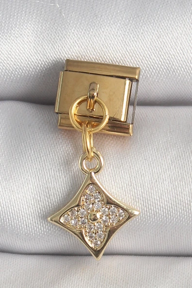 316L Çelik Gold Renk Sallantı Zirkon Taşlı Çiçek İşlemeli Nomination Charm 5886 ürün görseli 1