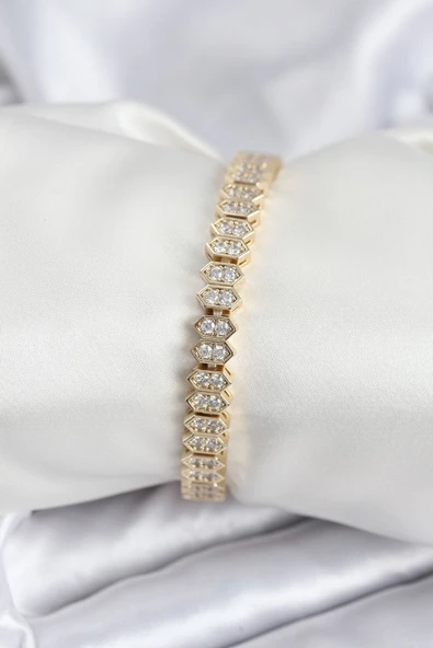 Pirinç VIP Seri Gold Renk Zirkon Taşlı Kadın Bileklik 5886 ürün görseli 1