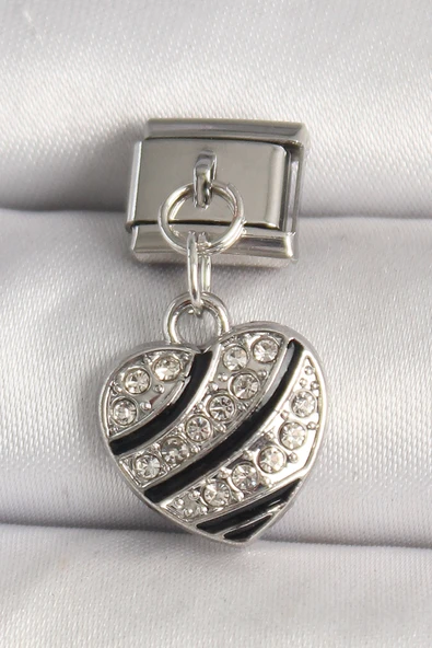 316L Çelik Gümüş Renk Zirkon Taşlı Kalp Model Nomination Charm 5886 ürün görseli 1