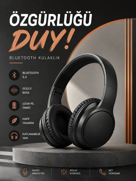 Kulak Üstü Bluetooth Kulaklık Ayarlanabiilir Uzun Pil Ömrü Kablosuz 5.0 Bluetooth ürün görseli 1