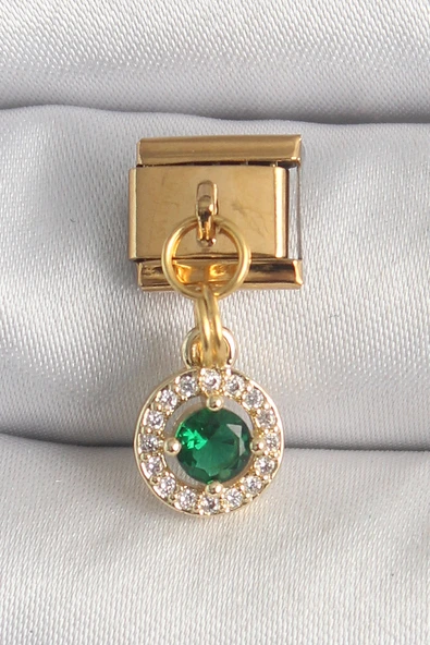 316L Çelik Gold Renk Sallantı Yeşil Zirkon Taşlı Nomination Charm 5886 ürün görseli 1