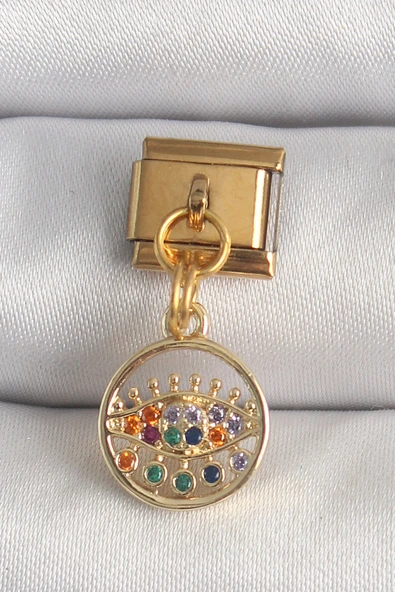 316L Çelik Gold Renk Sallantı Renkli Zirkon Taşlı Göz Model Nomination Charm 5886 ürün görseli 1
