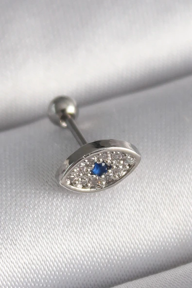 316L Çelik Gümüş Renk Zirkon Taşlı Göz Tragus Piercing 5886 ürün görseli 1