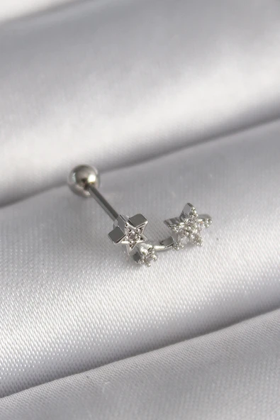 316L Çelik Gümüş Renk Zirkon Taşlı Yıldız Tragus Piercing 5886 ürün görseli 1