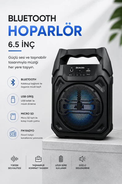 Mikrofonlu Bluetooth Ses Sistemli USB, Micro SD, FM ve Uzun Pil Ömrü ürün görseli 1
