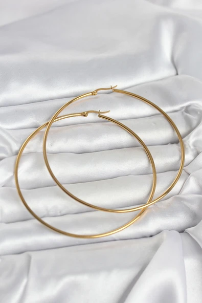316L Çelik Gold Renk 80 mm Kadın Halka Küpe 5886 ürün görseli 1