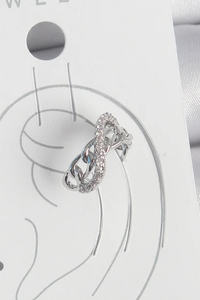 Pirinç Gümüş Renk Zirkon Taşlı Zincir Sonsuzluk Model Kadın Kıkırdak Küpe 5886 ürün görseli 1