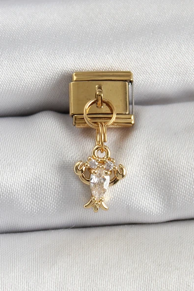 316L Çelik Sallantılı Zirkon Taşlı Yengeç Model Gold Renk Nomination Charm 5886 ürün görseli 1