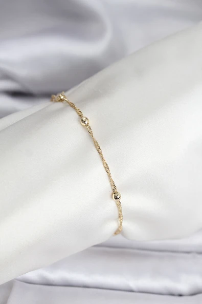 14K Gold Renk Kaplama Topçuklu Model CM Kadın Bileklik 5886 ürün görseli 1