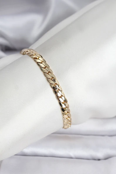 14K Gold Renk Kaplama Ezme Zincir Model Kadın Bileklik 5886 ürün görseli 1
