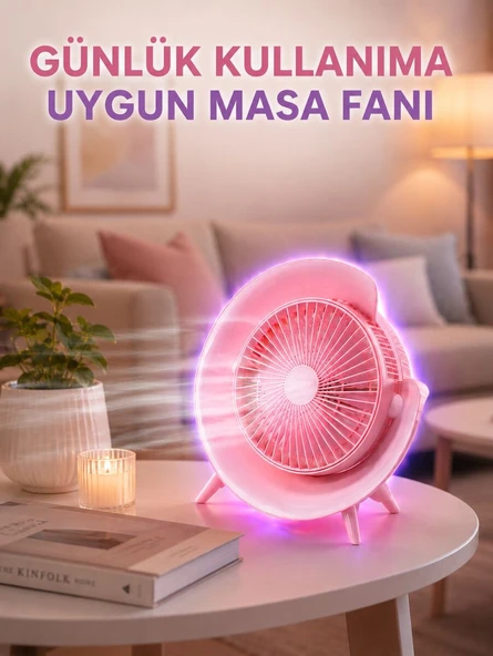 Renkli Ambiyans Işıklı Taşınabilir Masaüstü Vantilatör ürün görseli 1