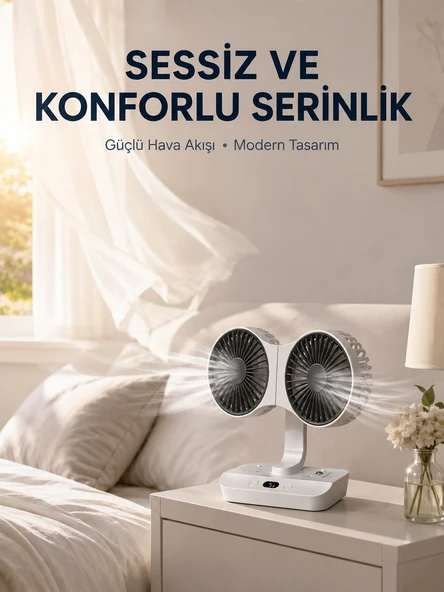 Duvara Monte Edilebilen Çift Başlıklı Sessiz Masa Fanı ürün görseli 1