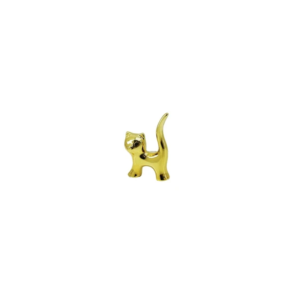 Kedi Tasarımlı Gold Seramik Biblo - Mini Boy - Parlak Altın Renk - Dekoratif Süs ürün görseli 1