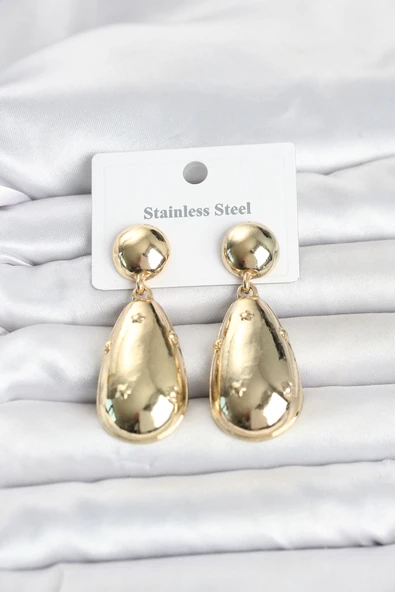 316L Çelik Gold Renk Damla Model Kadın Küpe 5886 ürün görseli 1