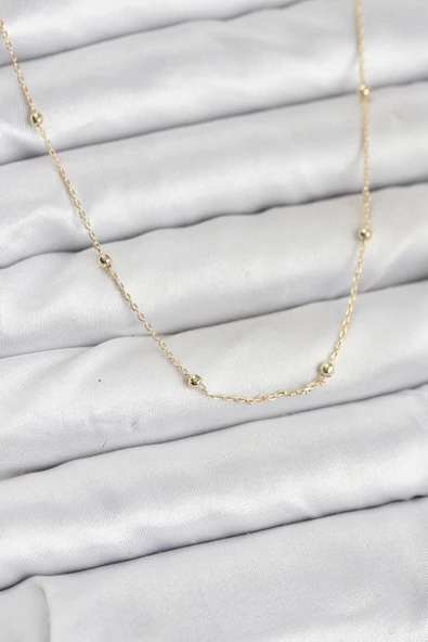 CM 14K Gold Renk Minik Top Zincirli Kadın Kolye 5886 ürün görseli 1