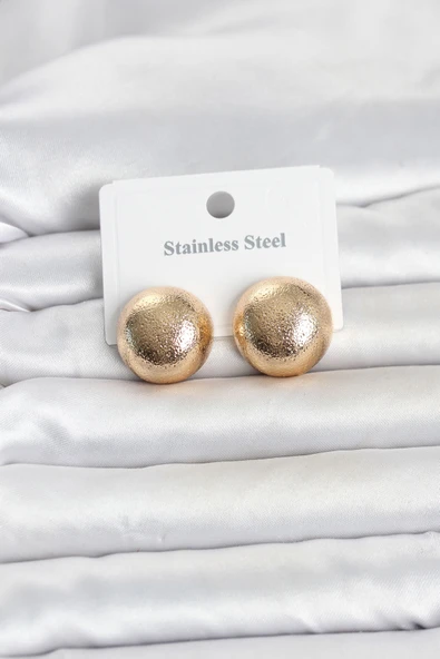 316L Çelik Gold Renk Top Model Kadın Küpe 5886 ürün görseli 1