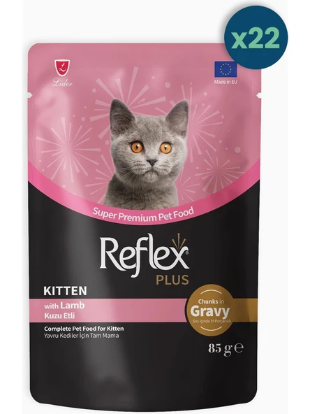Reflex Plus Sos Içinde Et Parçacıklı Kuzu Etli Yavru Kedi Maması 85 gr x 22 Adet ürün görseli 1