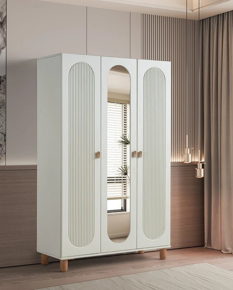 Pema Home Peri %100 Mdf Membran 3 Kapaklı Dolap Gardırop ürün görseli 1