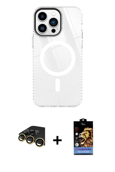 MARSİLYAN™- iPhone 14 Pro Kılıf Doruk Prime - Siyah Buffer Hayalet Cam Ekran Koruyucu + Raze Metal Kamera Lens - GD ürün görseli 1