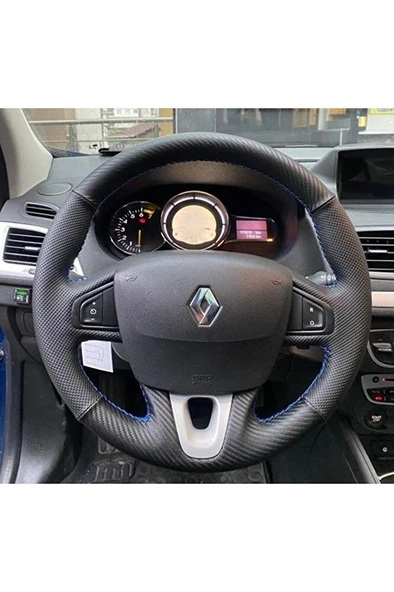 Fluence -megane 3-scenic Uyumlu Karbon Noktalı Direksiyon Kılıfı Araca Özel Direksiyon Kılıfı ürün görseli 1
