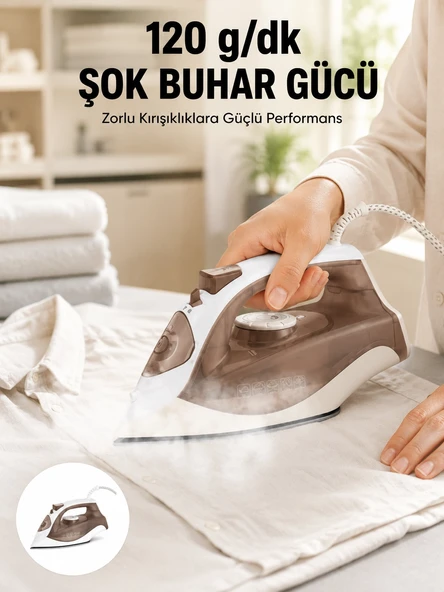 Seramik Tabanlı Buharlı Ütü 2200W Dikey Ütüleme 300ml Kahverengi ürün görseli 1