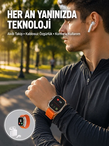 S8 Ultra Akıllı Saat Ve Bluetooth Kablosuz Kulaklık 2 li Set Yeni Nesil ürün görseli 1