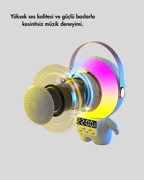Renkli Işıklı Astronot Mini Bluetooth Speaker Ve Karaoke Mikrofon - Resim 5