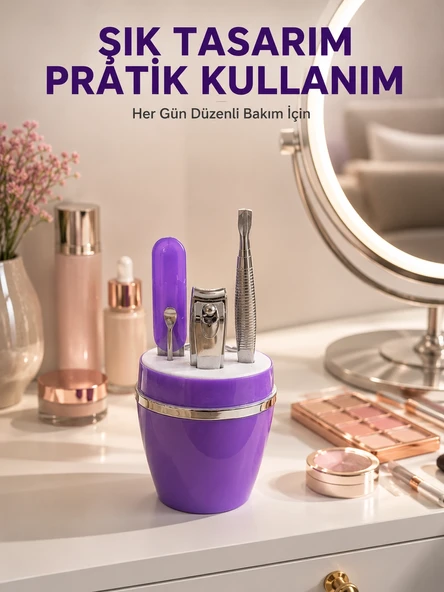 Mor Manikür Pedikür Seti Taşınabilir Kişisel Bakım Kiti ürün görseli 1