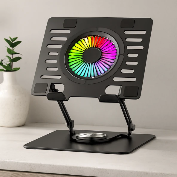 Katlanabilir Metal Laptop Standı Soğutucu Fanlı Rgb 2 Usb ürün görseli 1