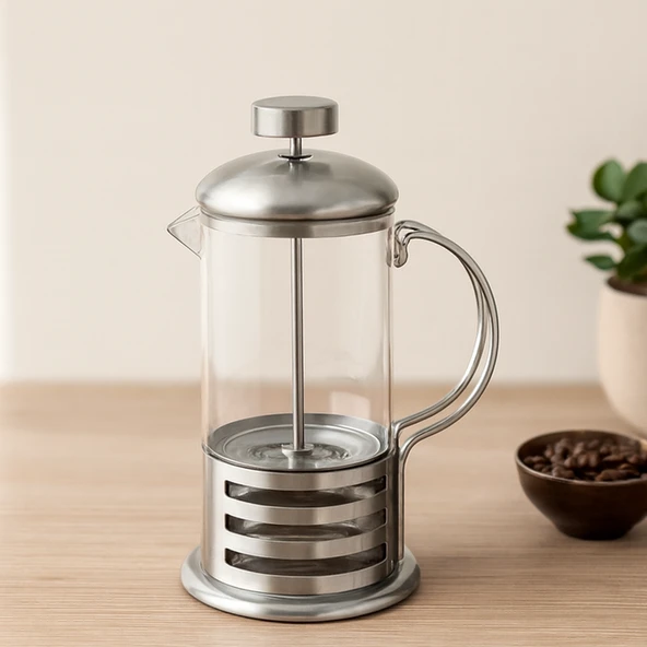 350 Ml Cam French Press - Metal Filtreli Kahve Demliği ürün görseli 1