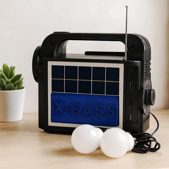 Solar 3'Ü 1 Arada El Feneri Radyo Mp3 Bluetooth Powerbank ürün görseli 1