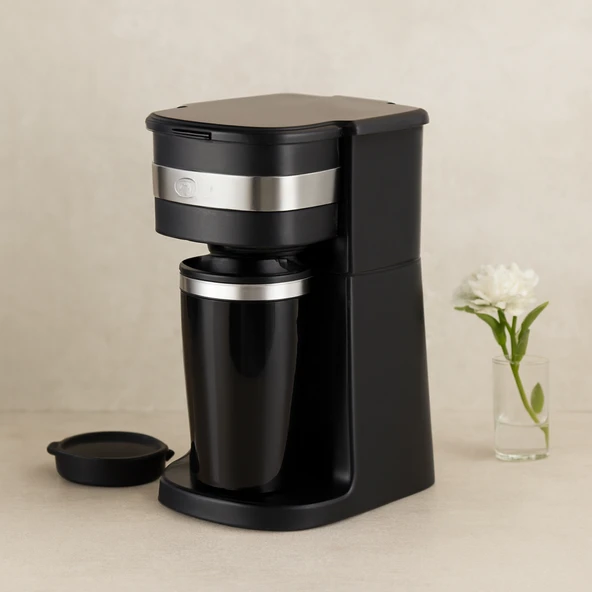 Filtre Kahve Makinesi 700W 400Ml Portatif Çelik Bardak ürün görseli 1
