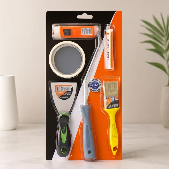 5 Parça Boyacı Seti (Spatula, Kestirme Fırça, Yedek Rulo, Bant, 10 Cm Fırça) ürün görseli 1